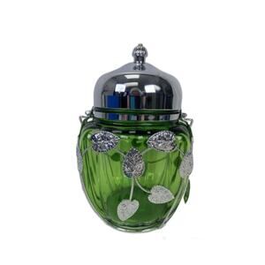 Vintage Green Ribbed Melon Glass, Musical BISCUIT JAR,  Ice Bucket 1980s
